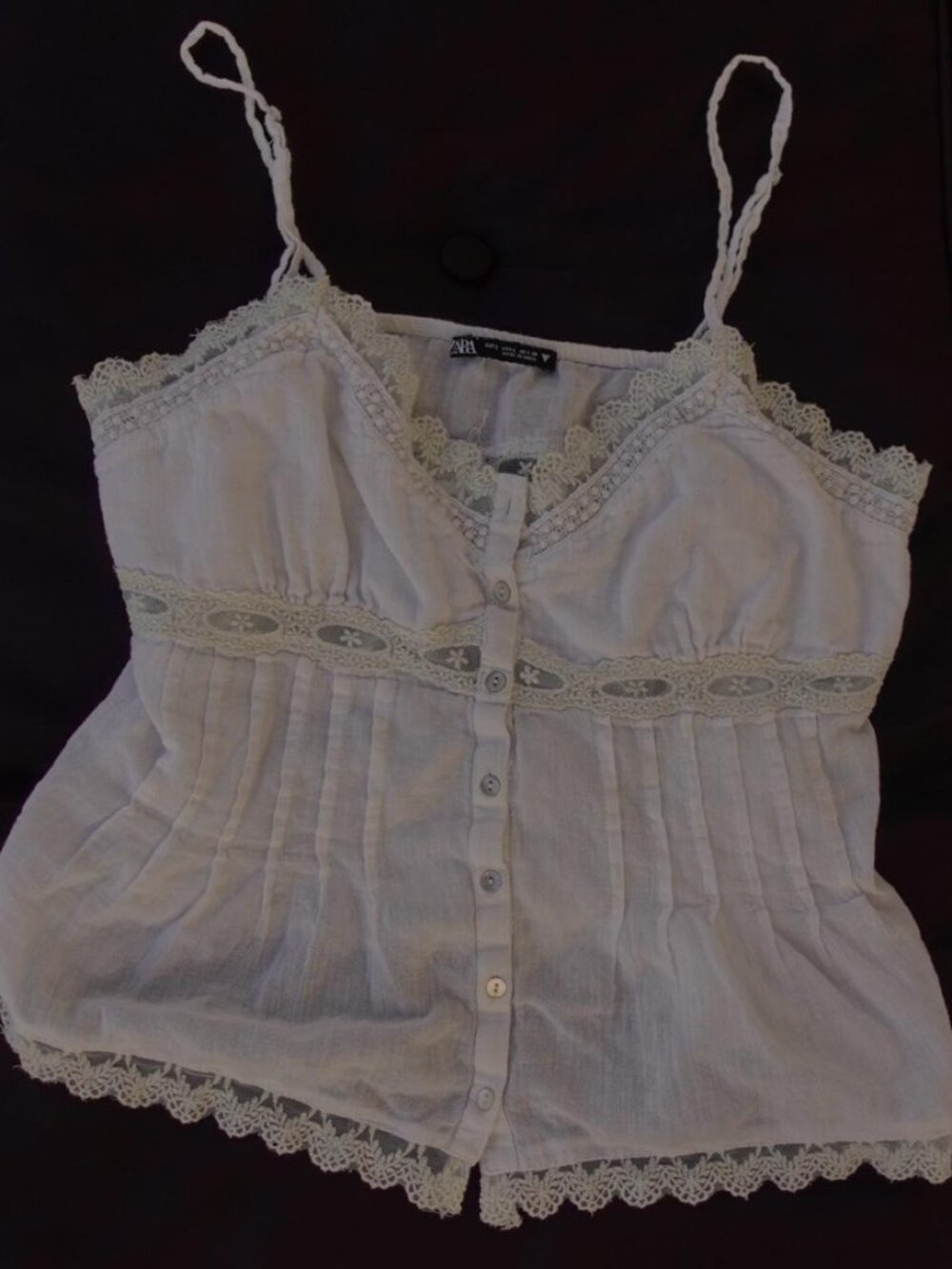 Zara White Lace Trim Button-Front Cami Top | Size L